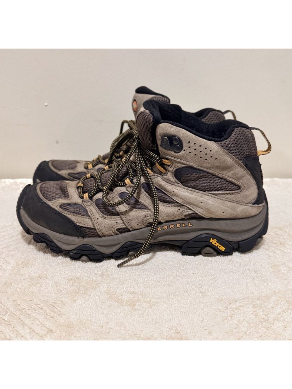 Merrell Men's Moab Mid Hiking Boots Gray Brown Suede Vibram Waterproof US 8 - Picture 3 of 7